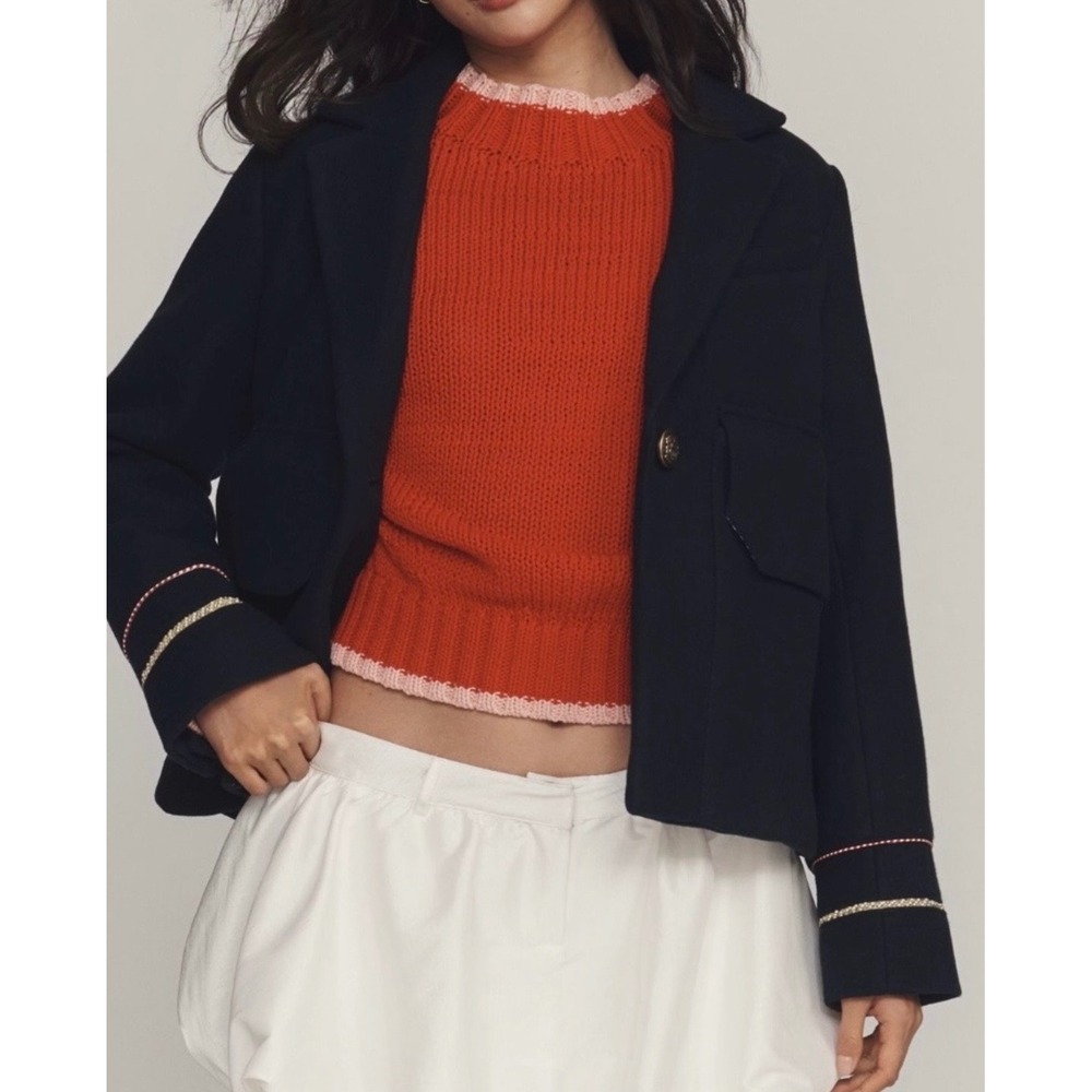 Women Maeve Anthropologie Heavyweight M Swing Coat Nautical Blue Oversized NWT